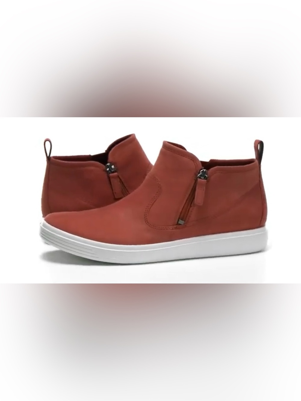 NWOT ECCO Soft 7 Low Zip Bootie - Cayenne Rust Red Nubuck (Size 39 / US 8-8.5)
